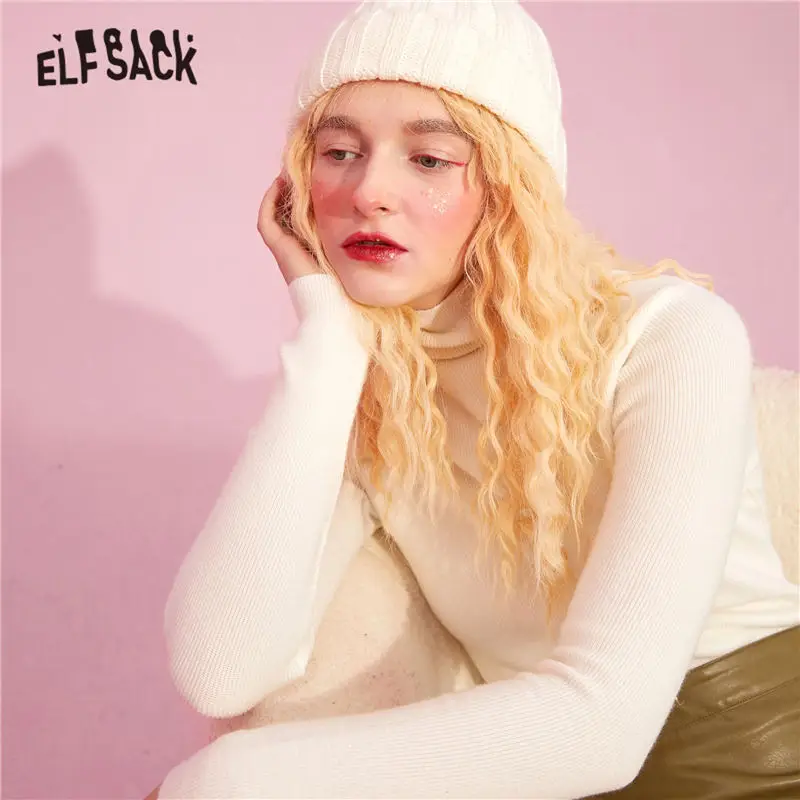 Женский вязаный пуловер ELFSACK Однотонный свитер с длинными рукавами в Корейском