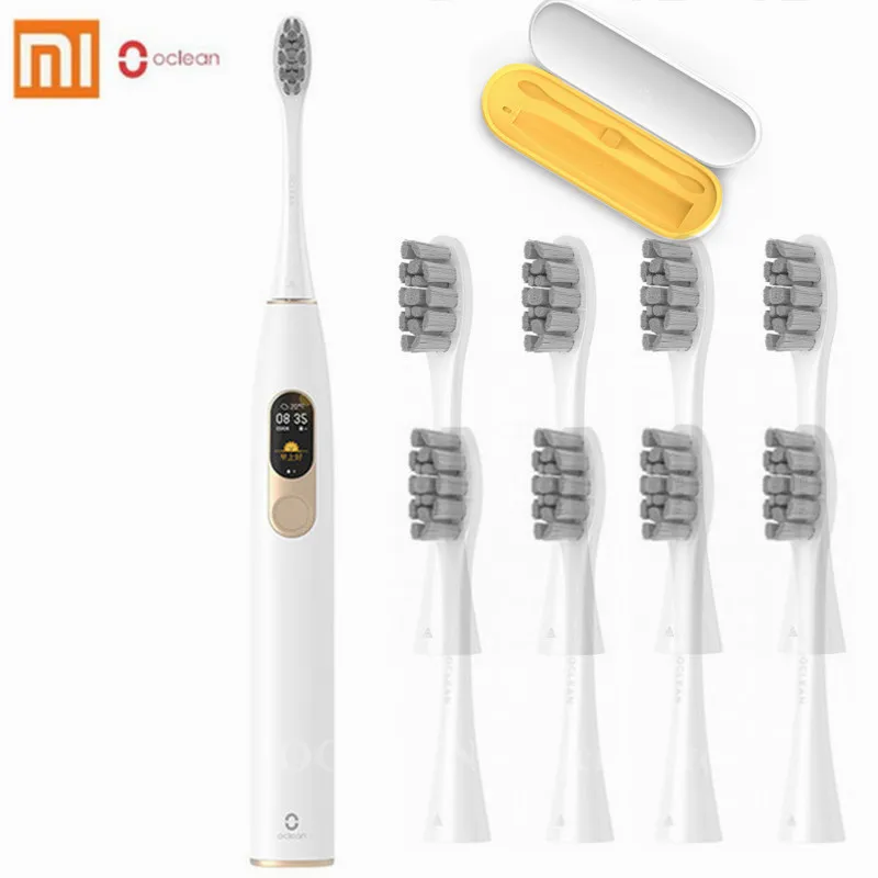 8pcs white heads Глобальная версия Oclean X sonic электрическая зубная щетка с 8 головками Водонепроницаемая ультра звуковая Быстрая зарядка цветной экран зубная щетка - Цвет: 8pcs white heads