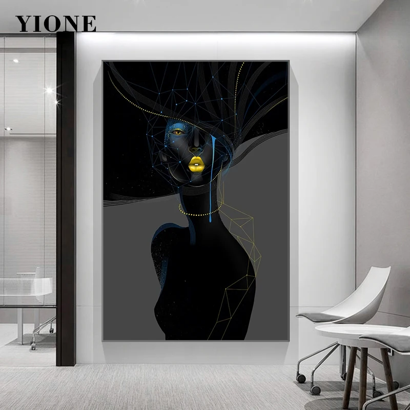 

Modern Art Black Woman Canvas Paintings Abstract Space Figure Wall Picture Print Poster for Living Room Bedroom Decoration Gift