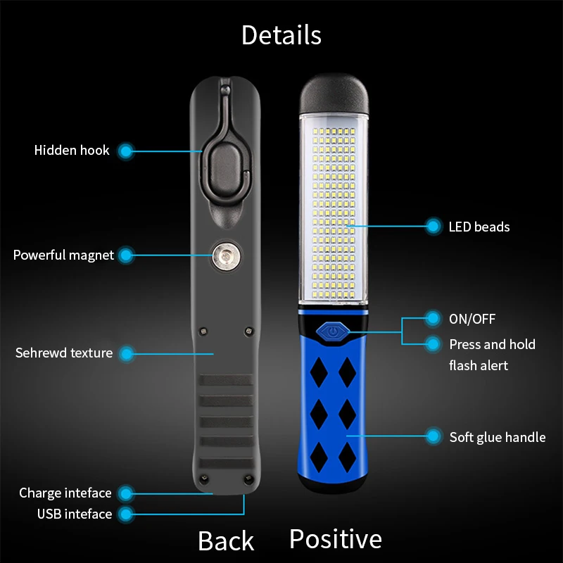 

USB Battery Outdoor Camping Light Fishing Portable Power Bank LED Work Light Powerful Flashlight With Magnet Car Emergency Light