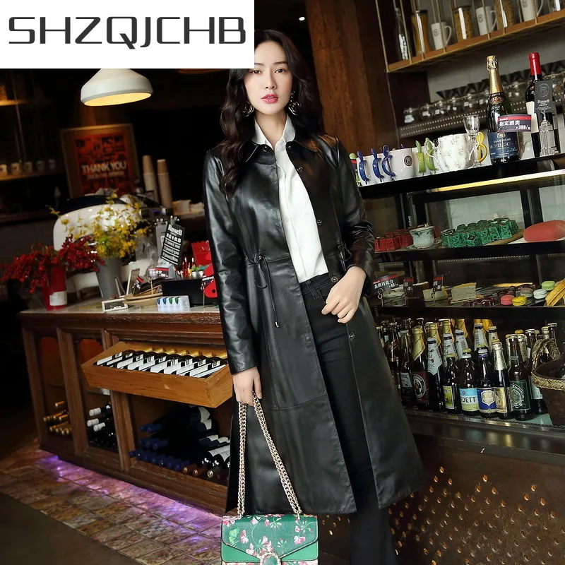 

SHZQ 100% натуральная овчина, пальто, куртка из натуральной кожи, женское весеннее длинное тонкое пальто из искусственной кожи, LWL1437