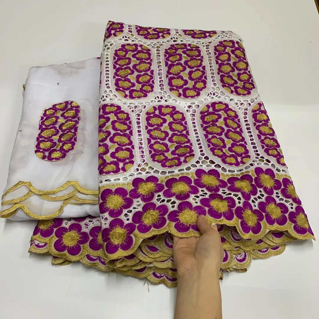 

2021Classic 5 yards Fashionable African Swiss Voile Lace Fabric soft Nigerian Wear Sewing Clothes with Scarf NN589_X