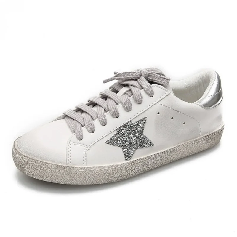 

NAICEN Casual Unisex Trend Pu Golden Dirty Old Korean Version Stars White Flat Shoes Large Size 36-44 Zapatos Para Mujer