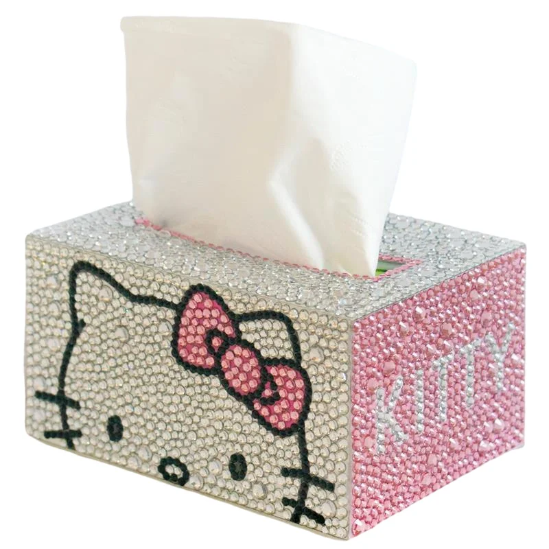 Hello Kitty Draw Paper Box Bedroom Dining Living Room Toilet Cartoon Creativity Diamond Painting Tissue Box Diy Material Package