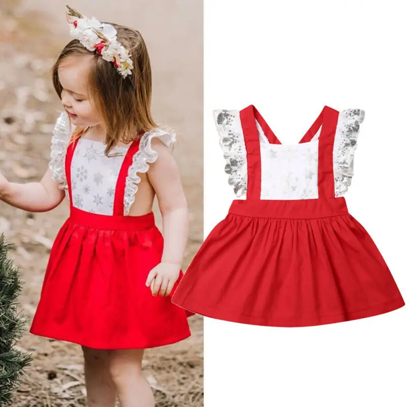 New Sweet Christmas Dress Infant Kids Baby Girl Princess Ruffle Sleeve Sequin Dresses Lovely Babies Girls Xmas Sundress Clothes | Детская