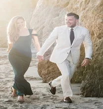 Vestido de noche ajustado occidental para hombre, conjunto de 2 piezas (abrigo + Pantalones) con solapa de pico y diseño personalizado de Color marfil de alta calidad, novedad de 2021 (3)