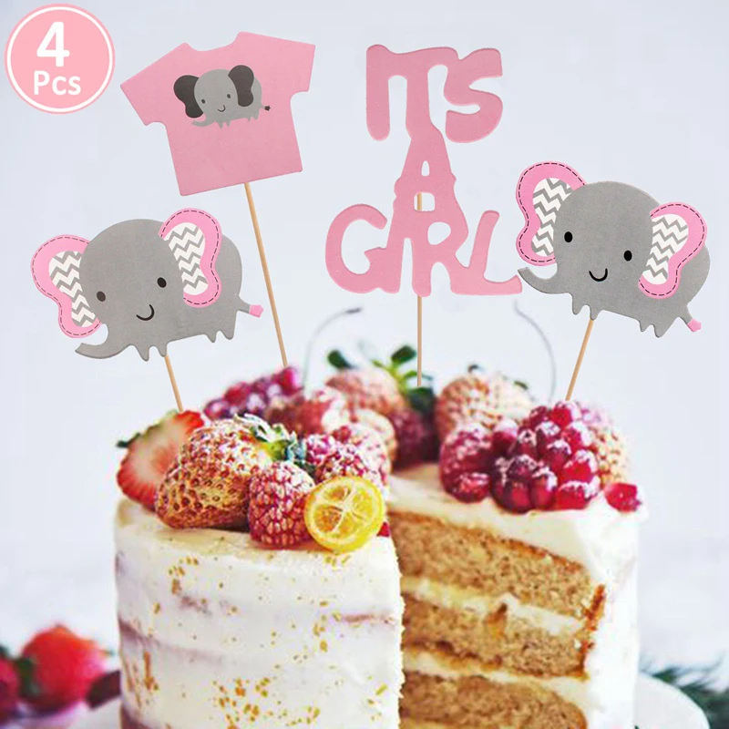 Детский душ торт кекс топперы BabyShower сувениры украшения, товары для вечеринки Его мальчик девочка синий игра слон Oh Baby