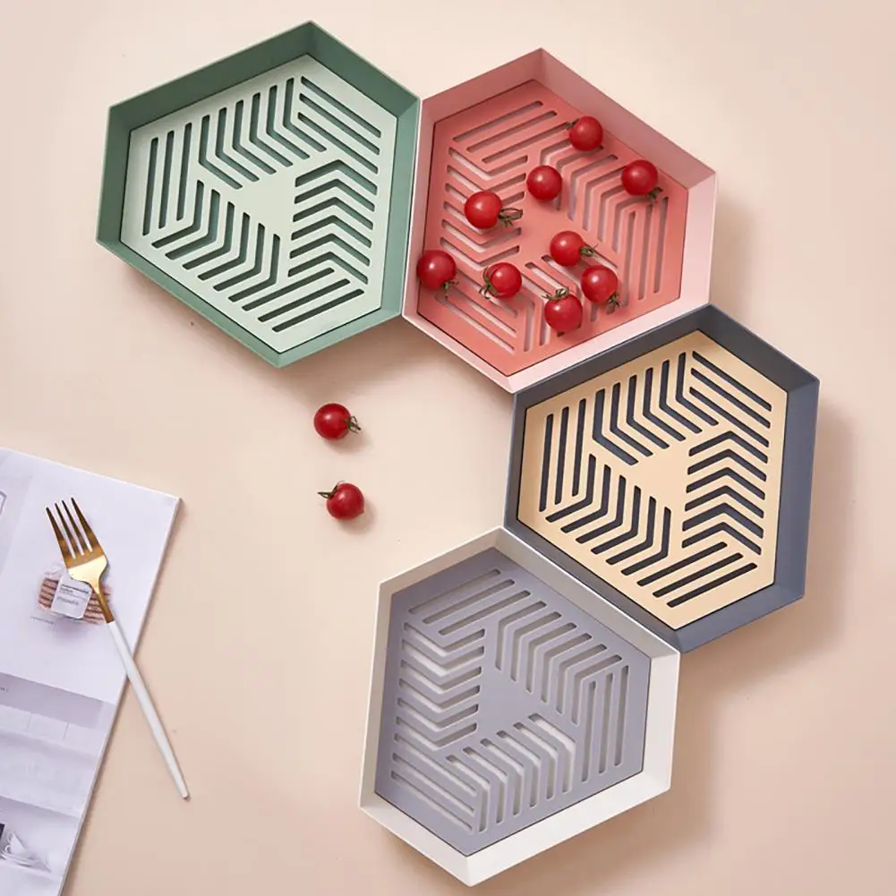 

Drain Tray Double-layer Multifunctional Geometric Snack Candy Bowl Fruit Draining Basket for Household