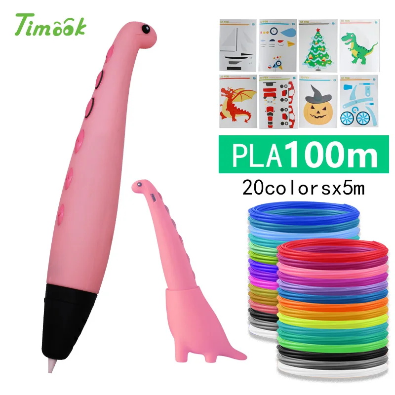 Pink Pen 100m PLA Милая 3d Ручка dinosa, 3d ручки с PLA нитью, 3d модель, креативная ручка для дудлера, детский подарок, 3d Рисунок, pen-3d, ручка для печати - Цвет: Pink Pen 100m PLA