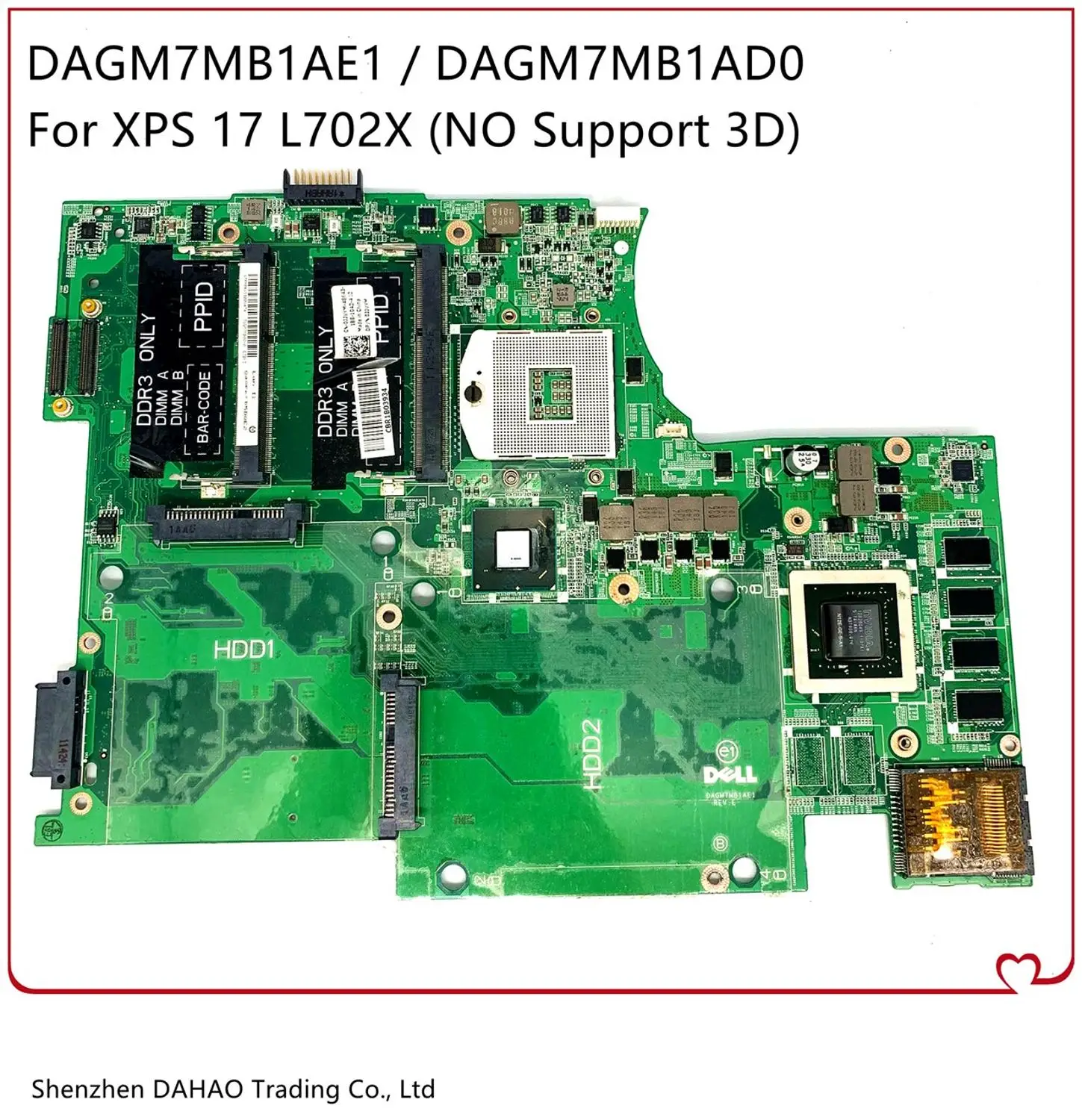 

DAGM7MB1AE1 DAGM7MB1AD For DELL XPS 17 L702X Laptop motherboard CN-0JJVYM 0JJVYM With GT550M 2GB (No Support 3D) 100% Fully Test