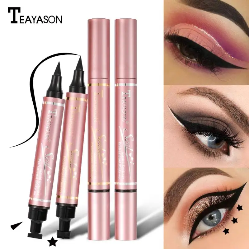 2 In 1 Eyeliner With Stamp Black Double Head Seal Triangle Star Waterproof Quick Dry Smooth Pen Makeup TSLM1 |