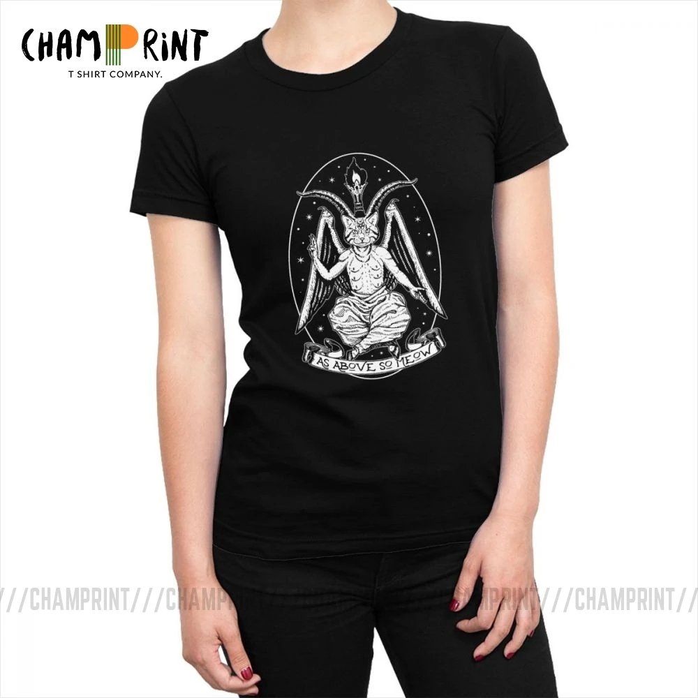 Женская хлопковая Футболка Baphomeow с принтом кота дьявола демона Satam Baphomet | одежда