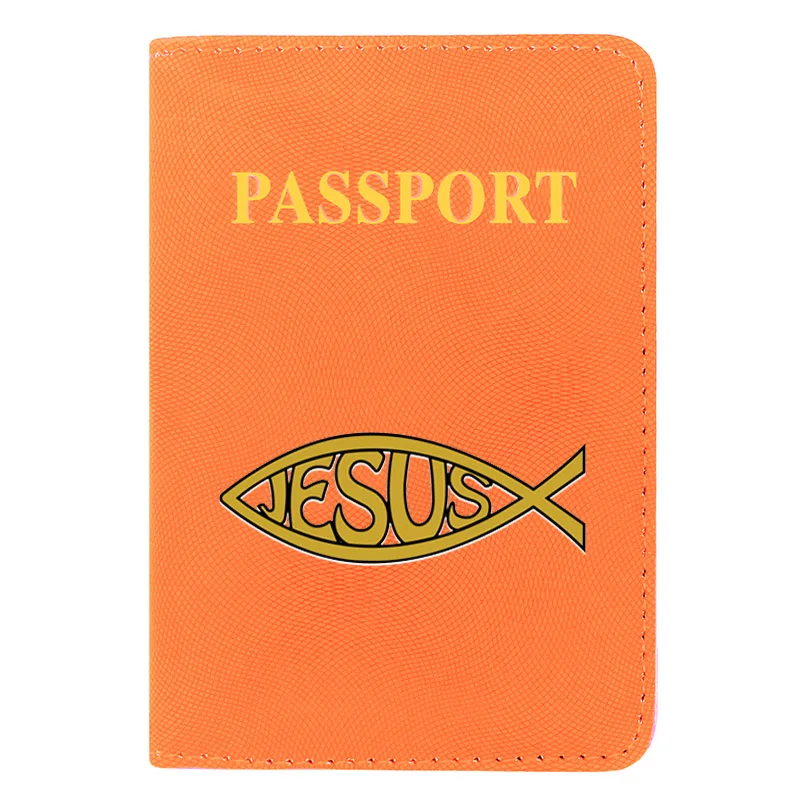 

Classic Jesus Fish Printing Women Men Passport Cover Leather Travel ID Credit Card Holder Pocket Wallet Bags