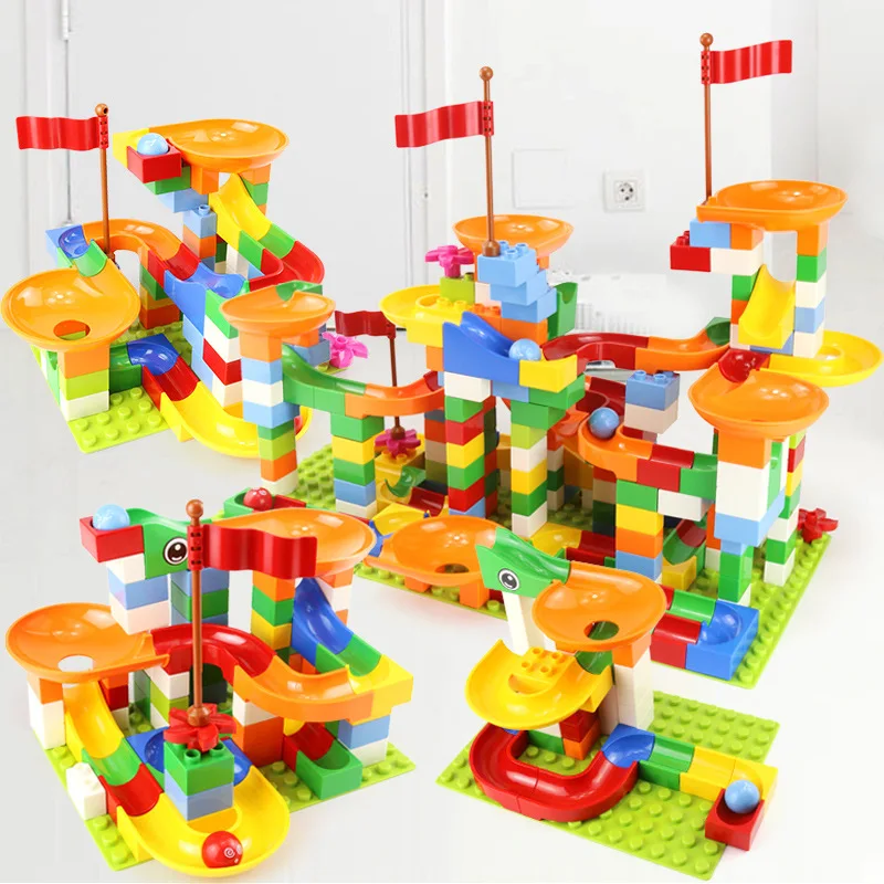 74 296 шт мраморные гоночные блоки Совместимые строительные LegoINGlys Duploed воронки