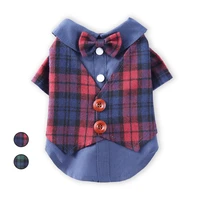 plaid dog shirt british style pet clothes for small medium dogs cat bowtie t shirt chihuahua wedding party apparel costume