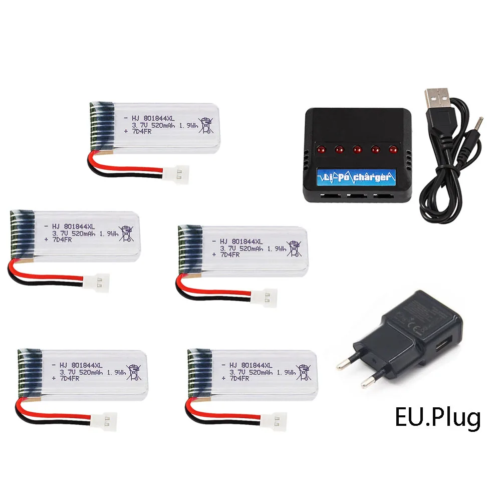 Литий-полимерная батарея 3,7 В с зарядным устройством для Hubsan H107 P, аксессуары для радиоуправляемой камеры, 801844, 3,7 В, 520 мА · ч, 1S, 25c, 1,9 Вт/ч для H107 P