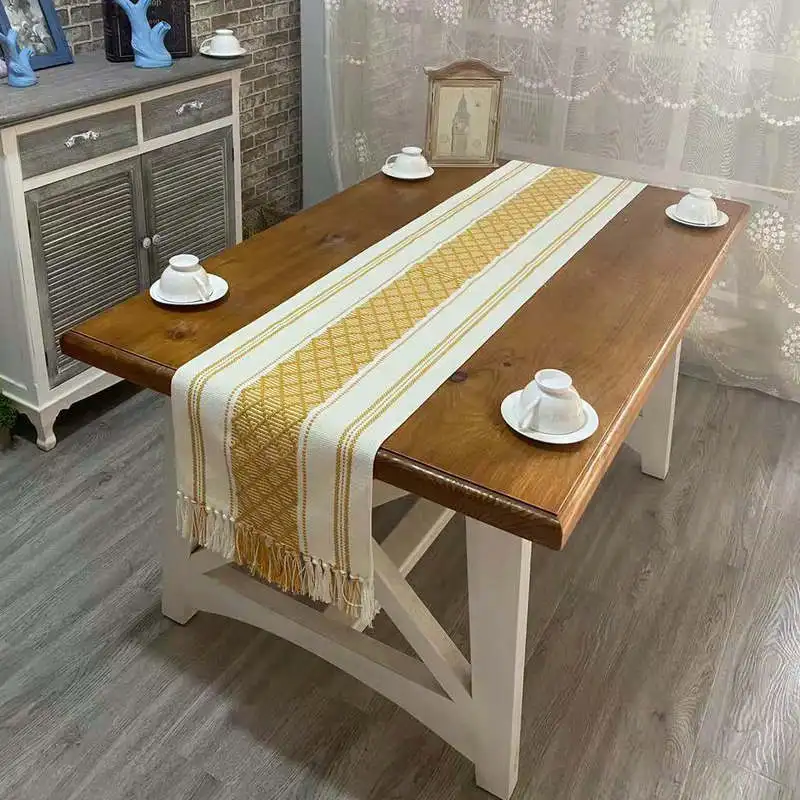 

Скатерть из хлопка и льна с кисточками для украшения стола