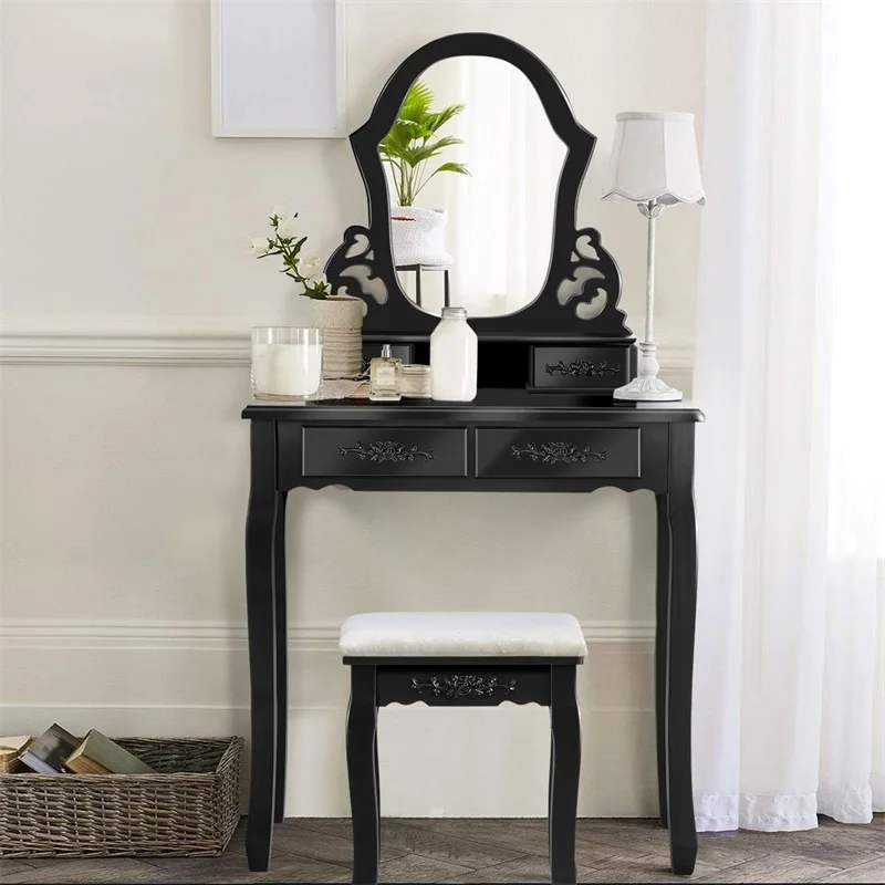 Набор табуретов для туалетного столика из соснового дерева с зеркалом 4