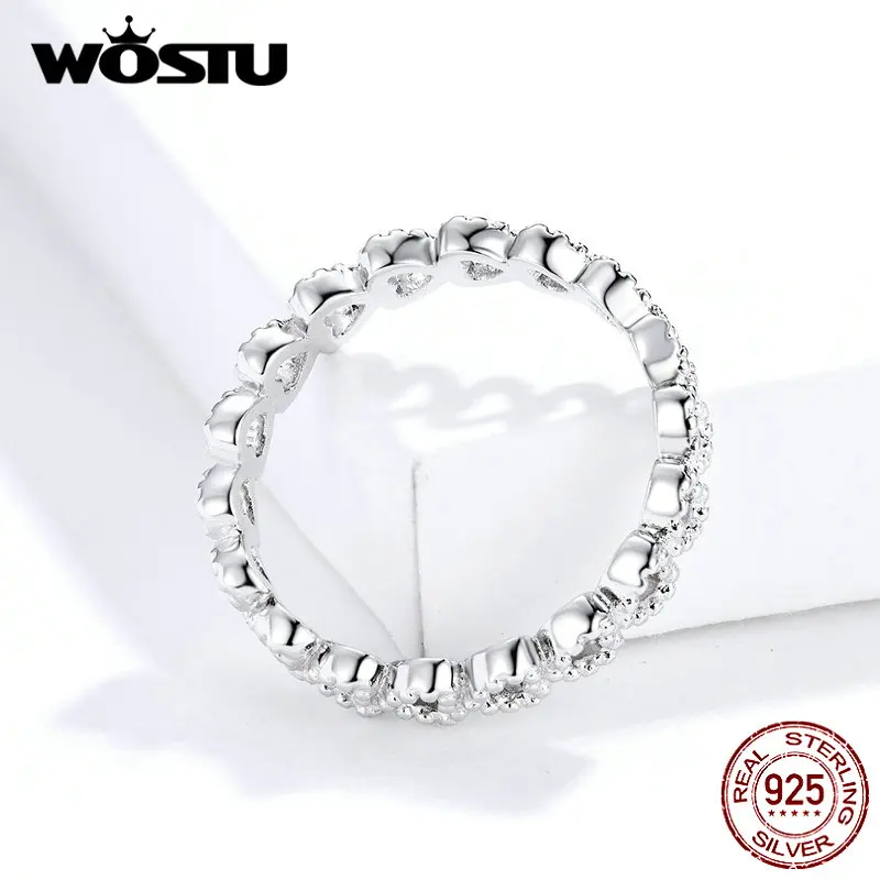 WOSTU 925, распродажа, Серебряное штабелируемое кольцо Forever Heart Love для женщин, бренд, модное кольцо, роскошное ювелирное изделие, подарок FB7223