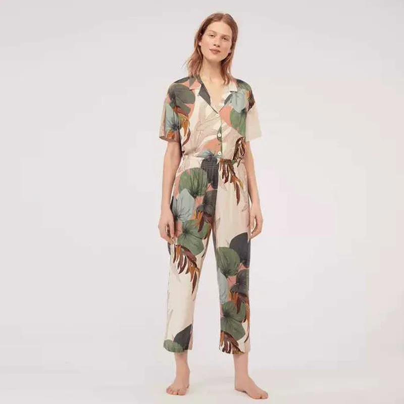 2020 модные европейские весенние летние женские хлопковые Пижамные комплекты с