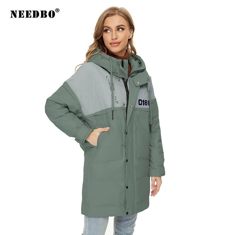 NEEDBO Mid-length Cotton PaddedJacket 2021 New Coat Women's Winter Jacket Parker Loose Thick Hooded Women Outwear Overcoat