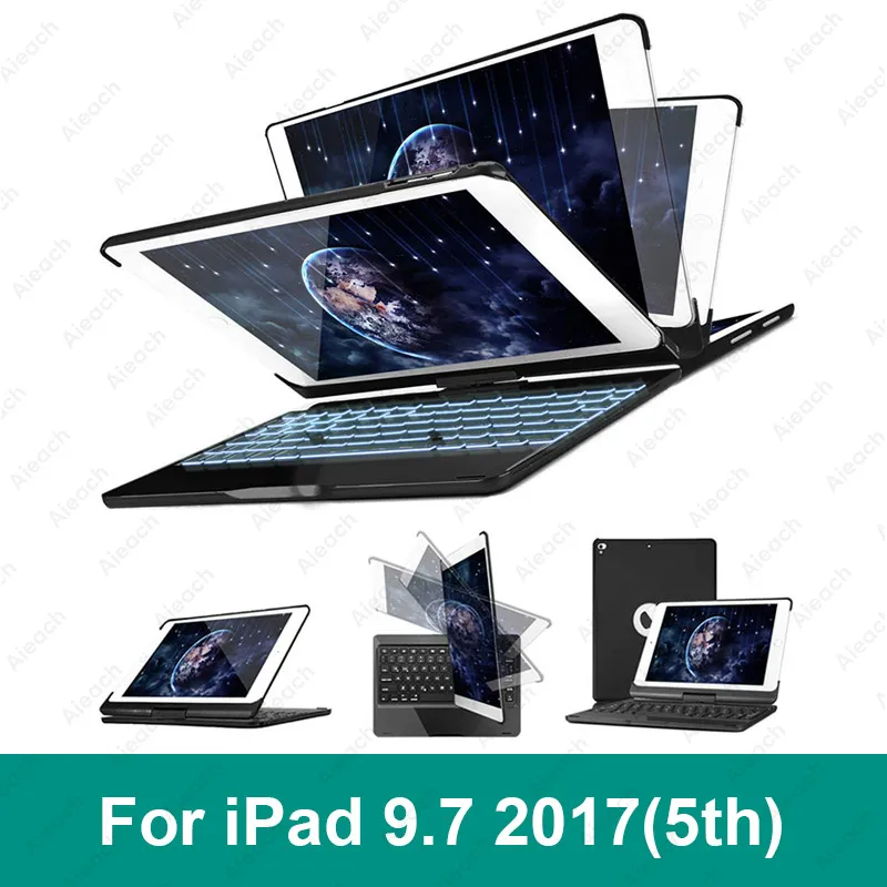 9.7 2017 5th Black Чехол для iPad Pro 11 10,5 9,7 7 цветов с подсветкой 360 Rotatio Беспроводной Bluetooth клавиатура чехол для iPad 6th 5th воздуха на возраст 1, 2, 3 - Цвет: 9.7 2017 5th Black