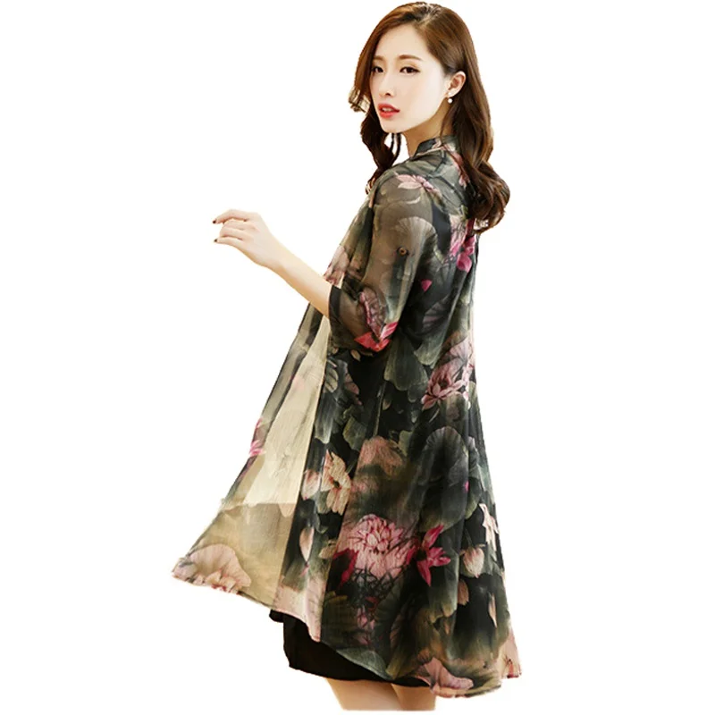 Summer Floral Chiffon Dress Two Pieces Set Sleeveless V Neck Vest Dresses Plus Size Women Sets |