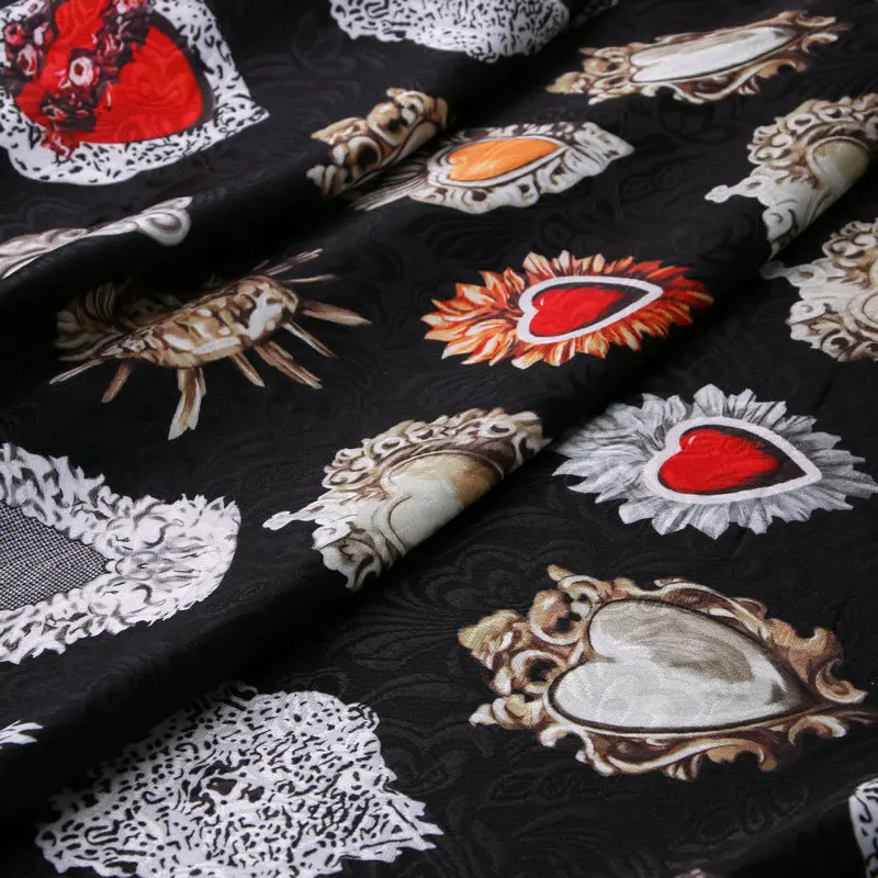 

Red stone printed vintage black color polyester jacquard fabric thick jacquard tissus women dress coat DIY cloth tissu au metre