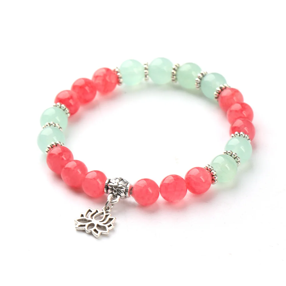 

Stone Bracelet Aquamarine Black Agate Lotus Tree of Life Beaded Girlfriend Couple Bracelet
