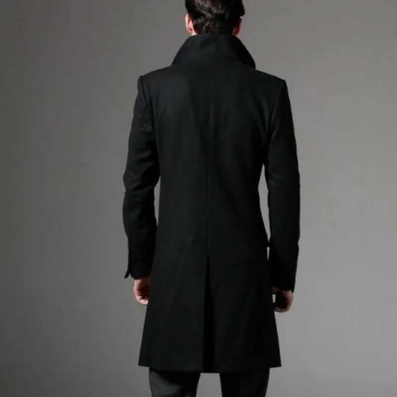 Тренчкот мужской шерстяной модное повседневное однобортное длинное пальто в