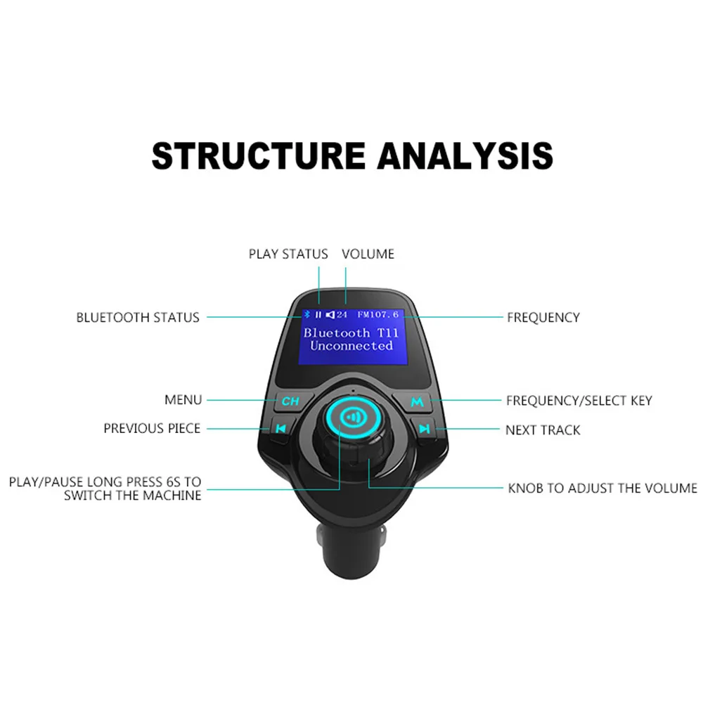 

12V Car MP3 Player Color Screen Cigarette Lighter Plug Car bluetooth Player Dual USB Port Car Charger FM Transmitter Music Play