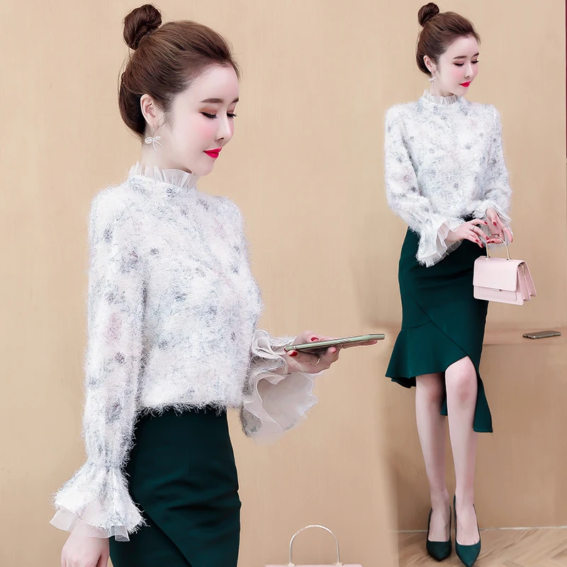 Половина Рубашка с рукавами весна 2019 осень прохладный блузки v-образным вырезом