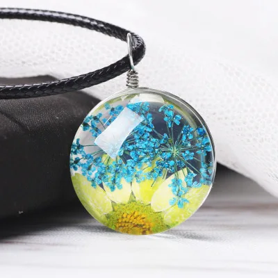 Ожерелье с подвеской в виде настоящего цветка сухим цветком вечный цветок