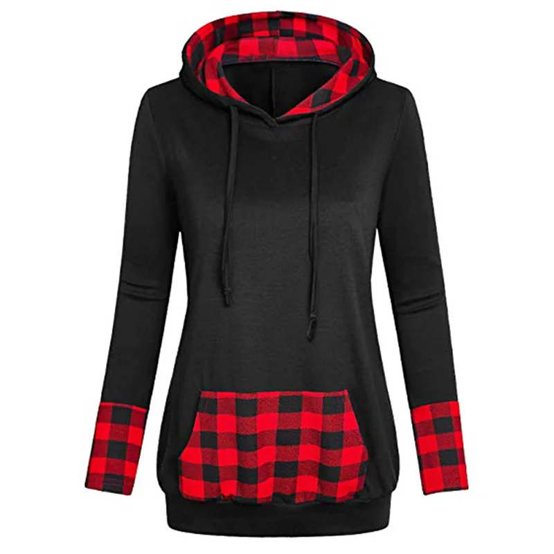 Новинка женская клетчатая рубашка с капюшоном диагональным воротником круглым