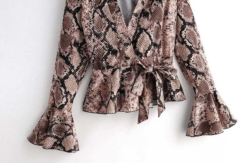 Женская винтажная Блузка-кимоно с принтом змеиной кожи v-образным вырезом