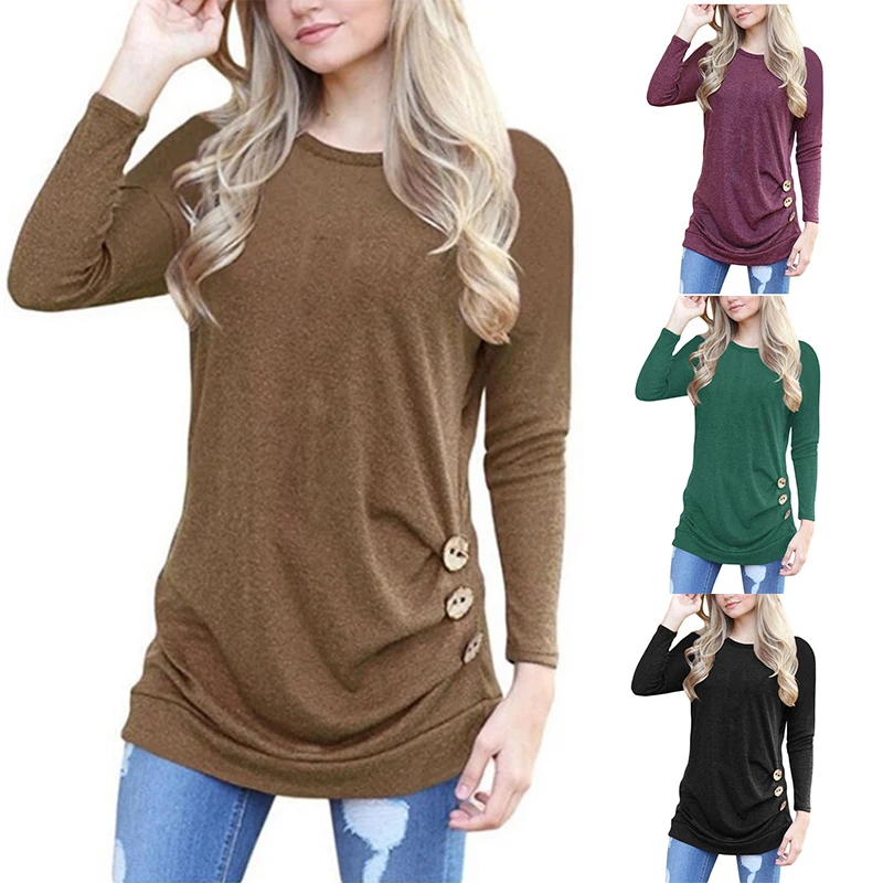 Женский трикотажный топ Повседневная рубашка из смеси хлопка с длинным рукавом и