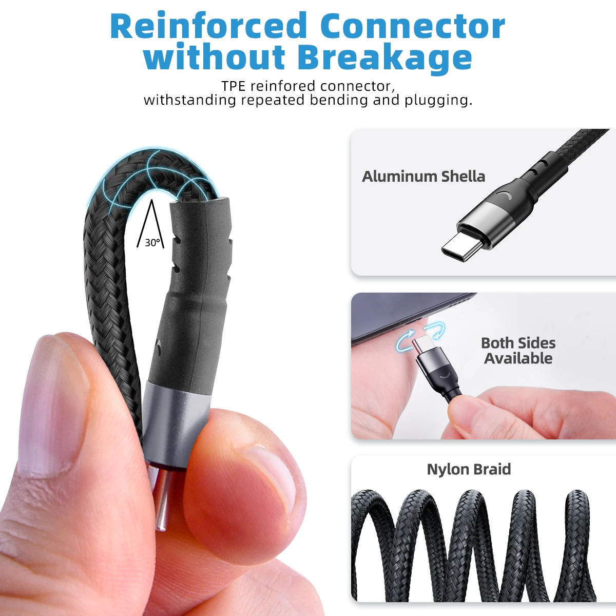 FONKEN AC23 Кабель Usb C для быстрой зарядки телефона шнур 3 А 1 м 2 зарядное устройство type