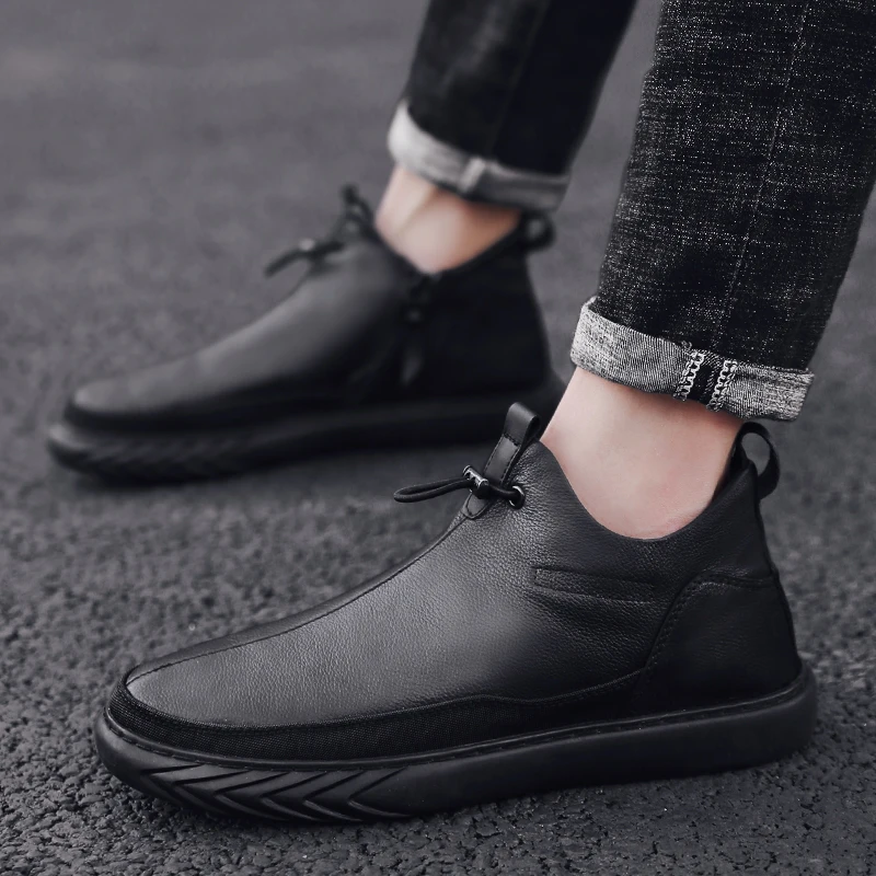 

highhome High moccasins dress top genuine zapatos boty work sneakers de ankle casual men's couro hombre boot shoes leather