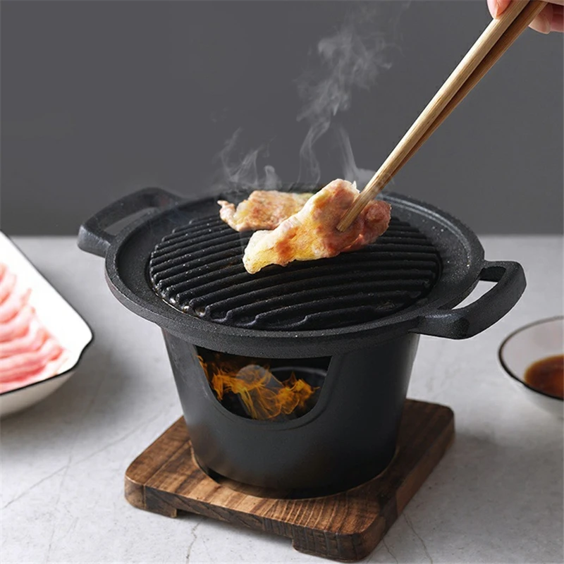 

Mini BBQ Grill Japanese Alcohol Stove Home Smokeless Barbecue Grill Outdoor BBQ Plate Roasting Meat Tools Kitchen Accessories