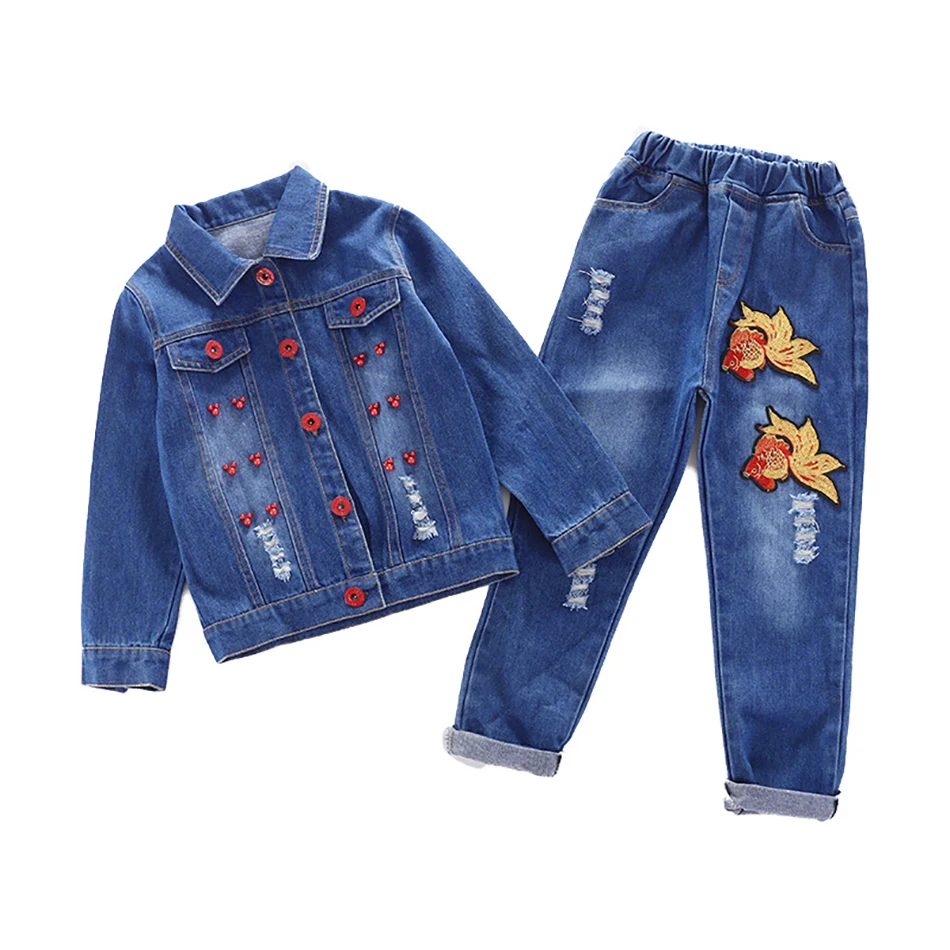 

Children's Sets 2PC Boys Girls Sport Outfits Clothing Kids Boys Girls Casual Cotton Tracksuit Denim Jacket+Long Pants Sets