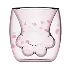 Кружка с кошачьими когтями, креативная кофейная кружка из двойного стекла, мультяшная Милая кружка с молочным соком для дома и офиса, Розовая прозрачная чашка с двумя когтями