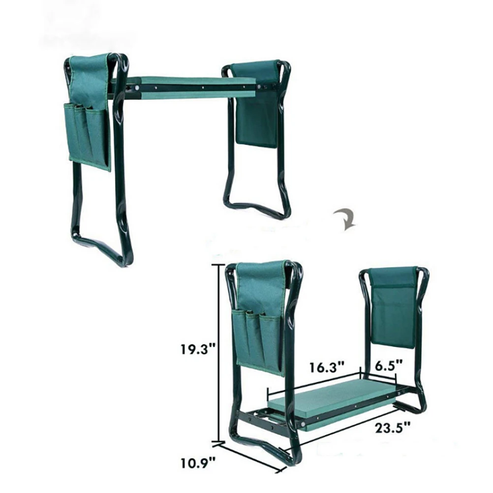 

Folding Garden Kneeler Seat with Thicken Kneeling Pad 2 large tool bags Sturdy Gardening Stool Heavy Duty Garden Kneeler Stool