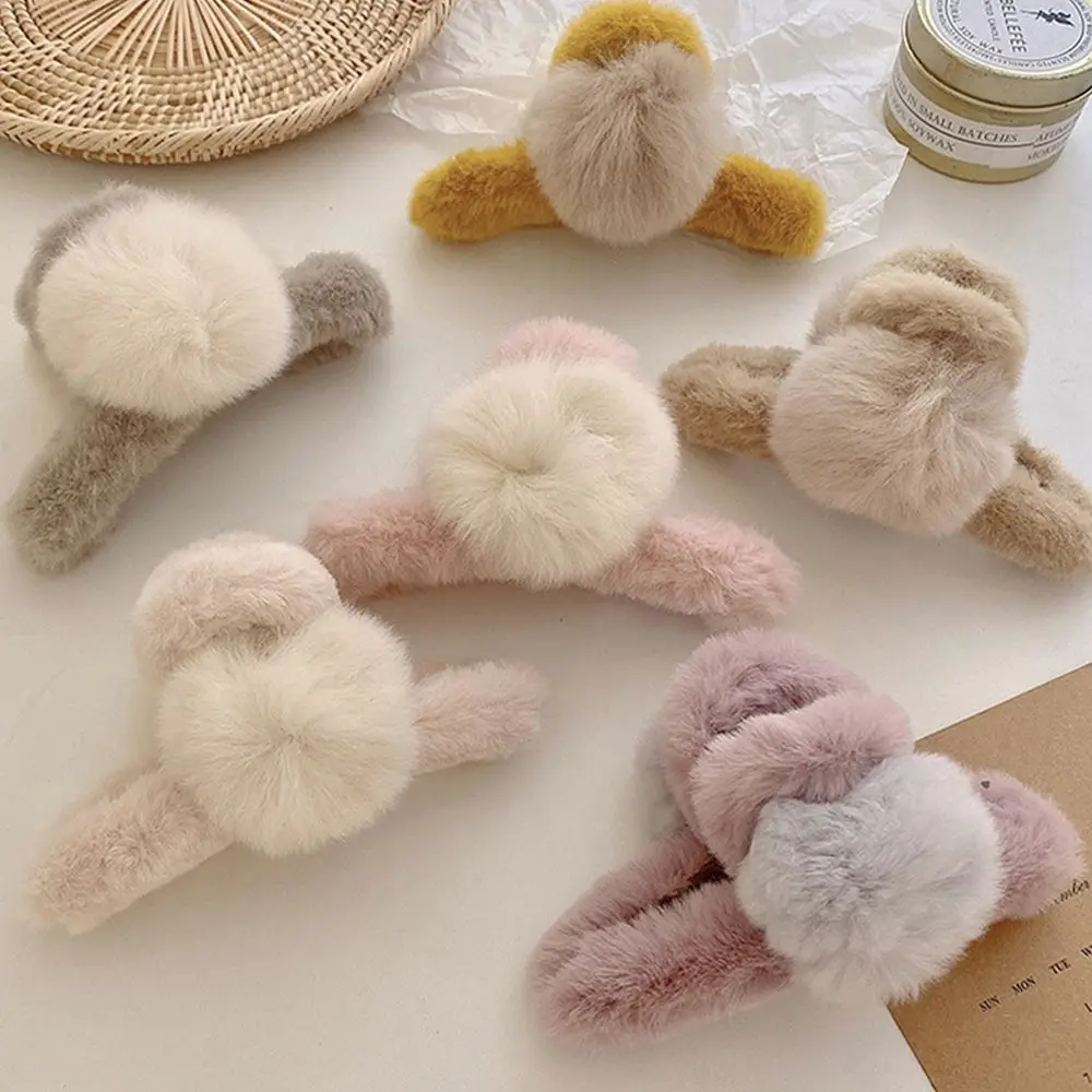 

Корейский плюшевый зажим для волос с шариком, зажим для спины Головы Акулы, однотонный пушистый зажим для волос на осень и зиму, женский голо...