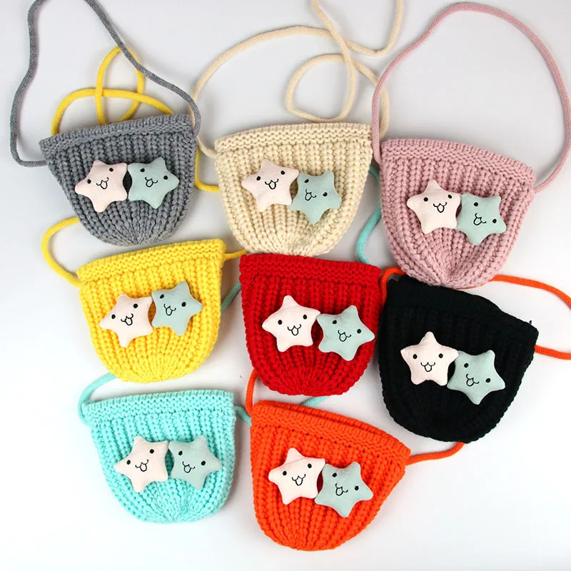 

Wholesale Children's Messenger Bag Baby Girls Woolen Knit Shoulder Bags Fashion Winter Boys Kids Coin Purse Small Tote Handbags