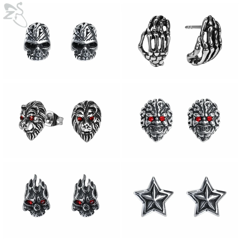 Серьги гвоздики ZS 6 в стиле панк шпильки из нержавеющей стали 316L для мужчин 3D