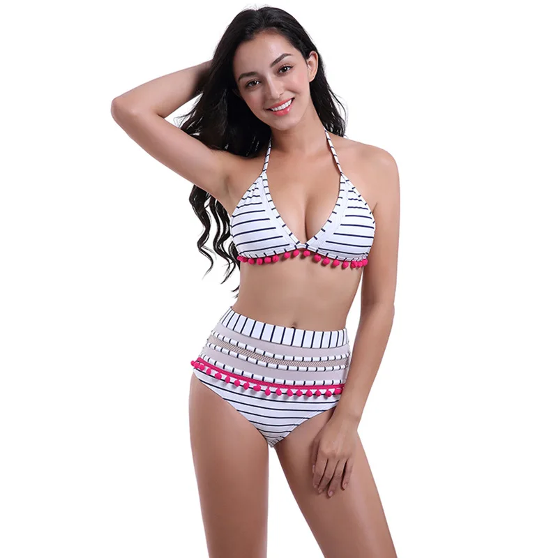 

Sexy halter split swimsuit high waist lace European and American bikini foreign trade suit mesh swimsuit female wholesale