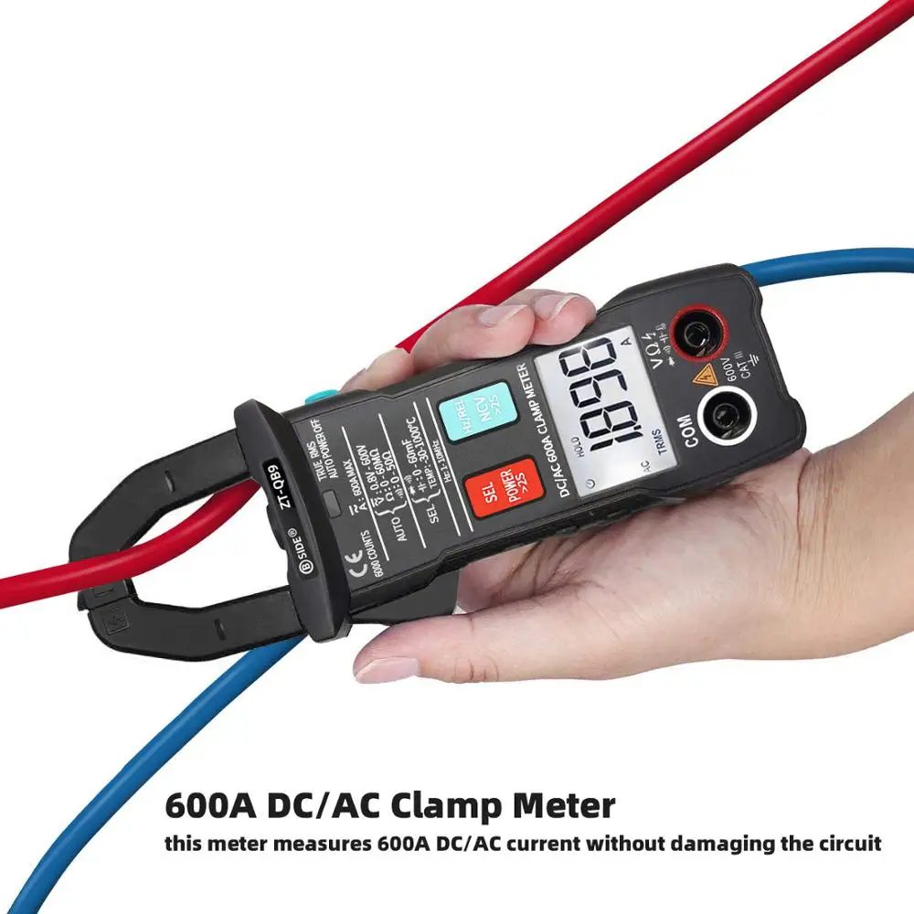 DC/AC 600A medidor de pinza Digital BSIDE ZT-QB9, alicates inteligentes, amperímetro de corriente, multímetro de rango automático para condensadores, comprobador de voltaje NCV