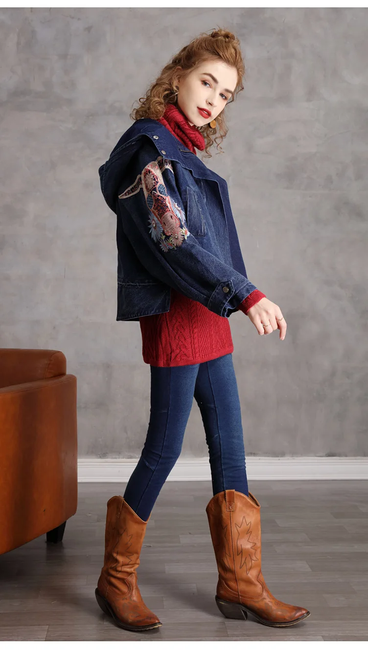 

2021 short embroidered loose casual women’s Winter Retro Zip Jean Parker Jacket