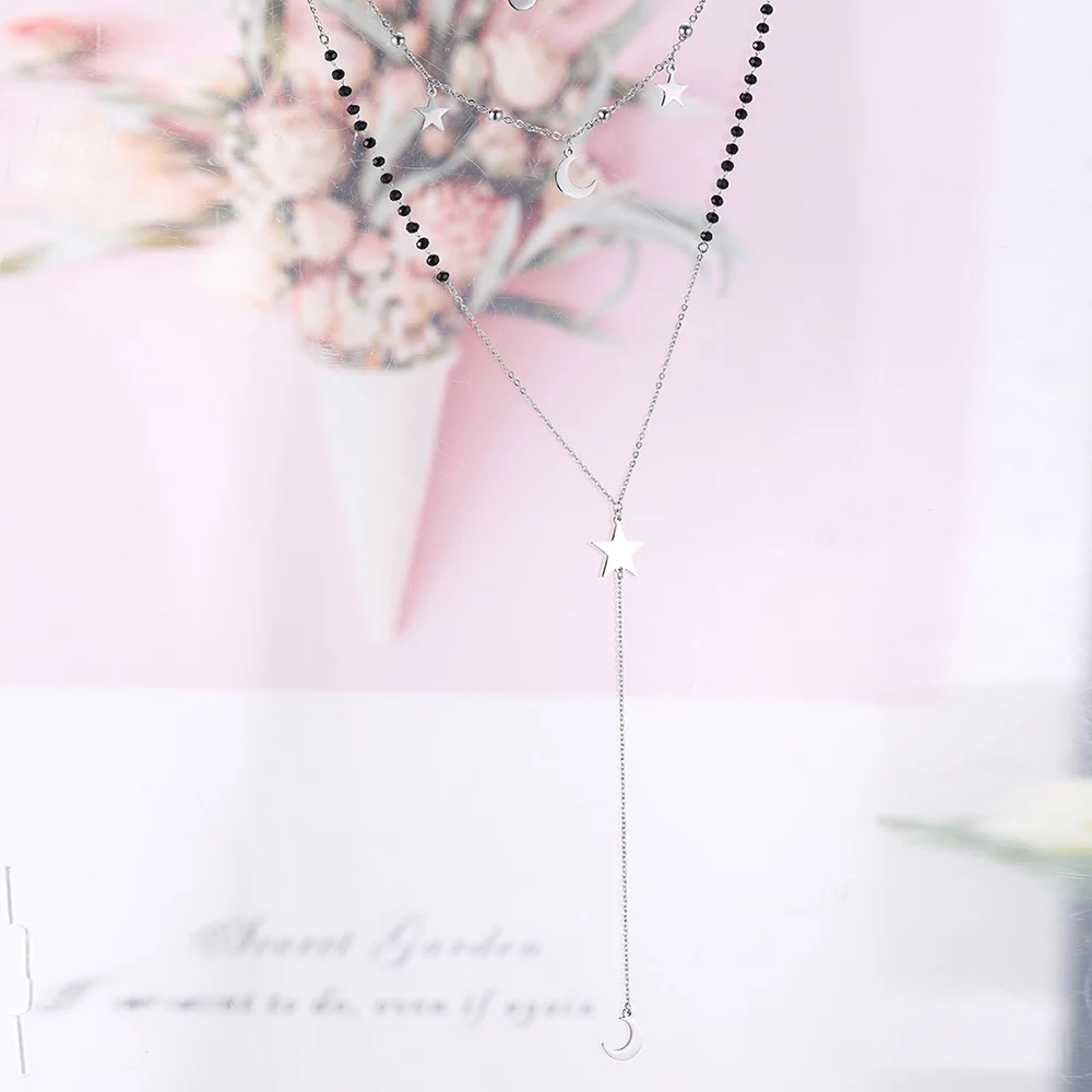 Черный Кристалл бусы чокеры из нержавеющей стали звезда Клевер Ожерелья для