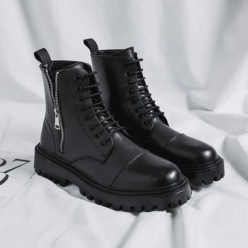 

England designer mens leisure motorcycle boots black platform shoes autumn winter boot genuine leather botas de homens chaussure